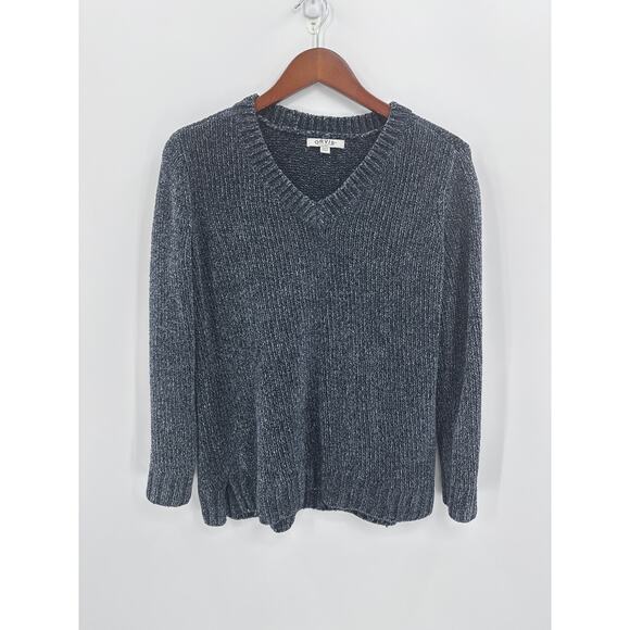 Orvis Sweaters - Orvis Chenille Sweater Navy Marled V Neck Soft Knit Pullover Size Small